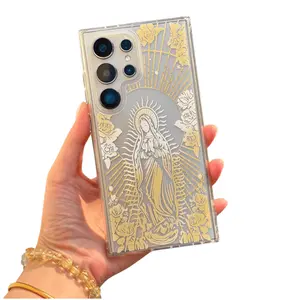 Our Lady & Cross Print Clear Case for Samsung Glaxy S22-S24 plus\ultra\+ -Shock-Proof TPU Full Wrap Coverage Protective Shockproof