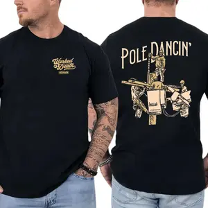 Pole Dancin’ T-Shirt, Funny Lineman Working on Power Pole Graphic, Workmen Utility Humor Graphic Shirt for Electric Linemen & Blue Collar Workers, Gift for Utility Workers or Electricians