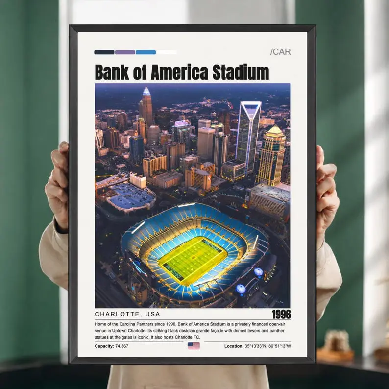 Bank of America Stadium Poster, Carolina Panthers Stadium Print, NFL Stadium Wall Art, Football Decor, Sports Fan Gift, Charlotte NC Print