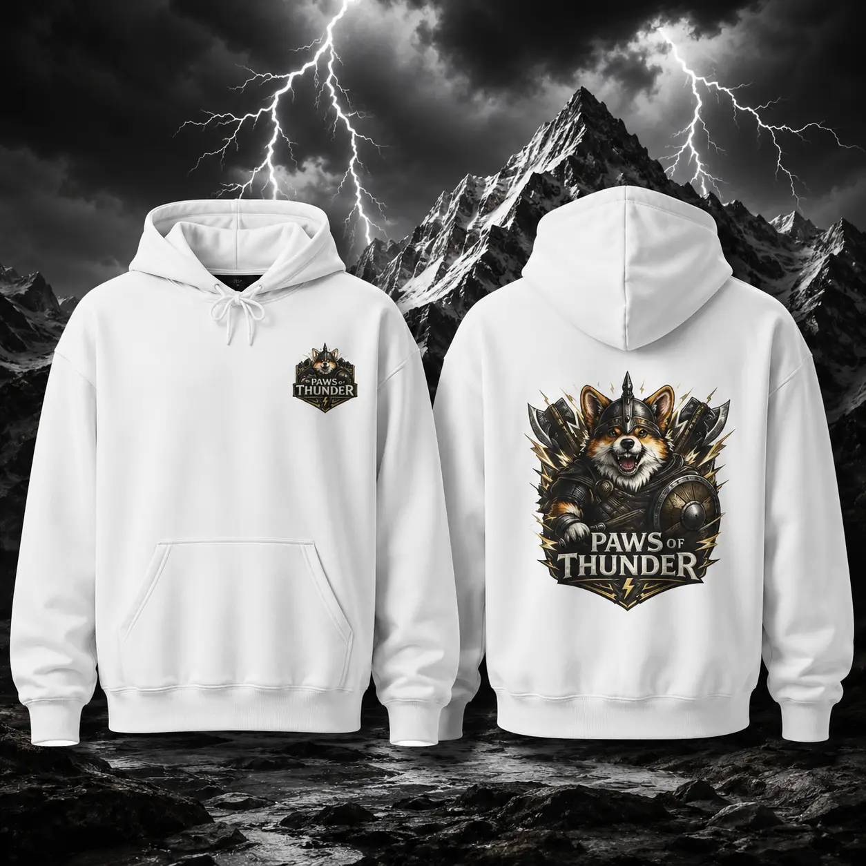 Paws of Thunder Corgi Crest Hoodie | Viking Shield, Lightning