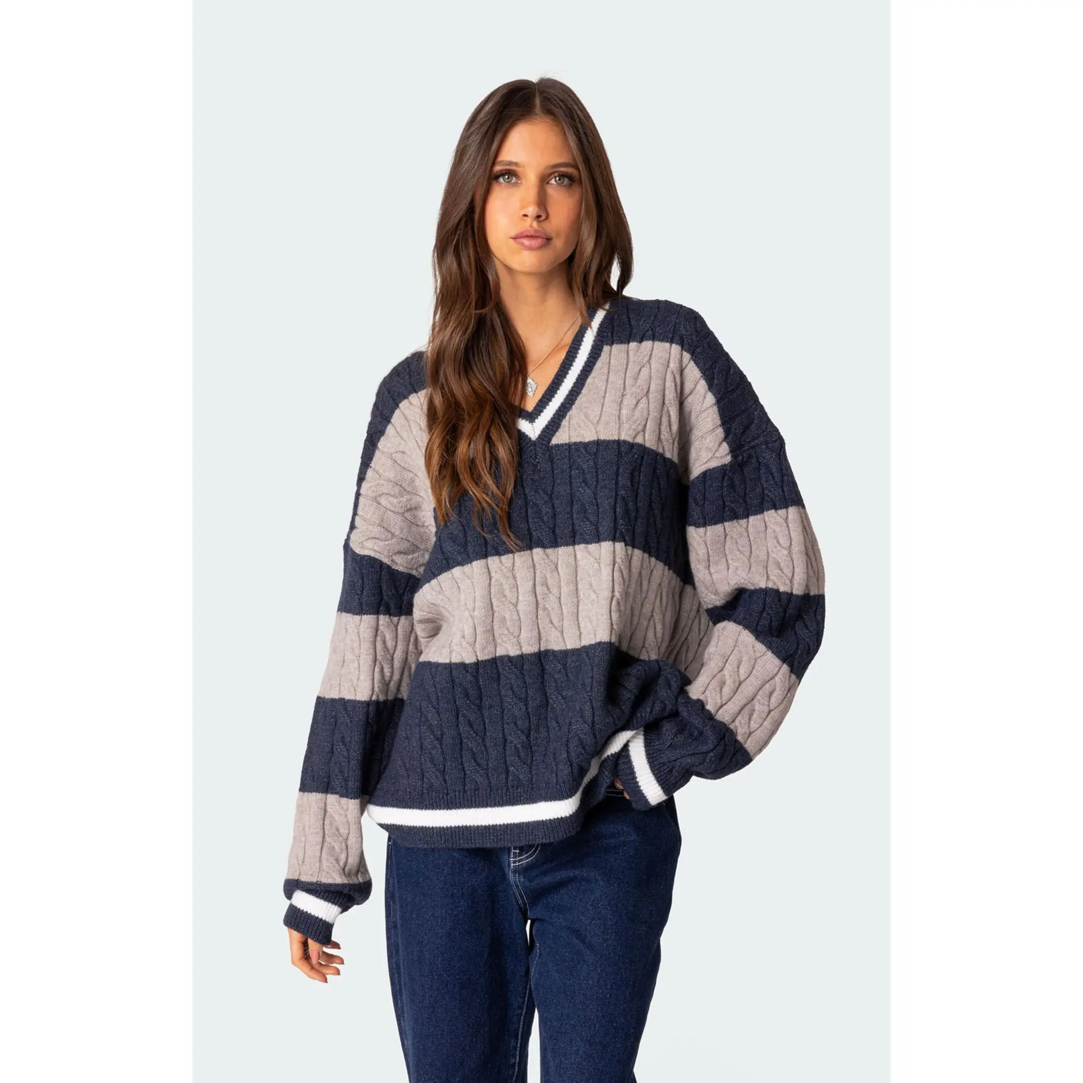 Edikted Women's Romie V-Neck Cable Knit Sweater Edikted Women's Romie V-Neck Cable Knit Sweater