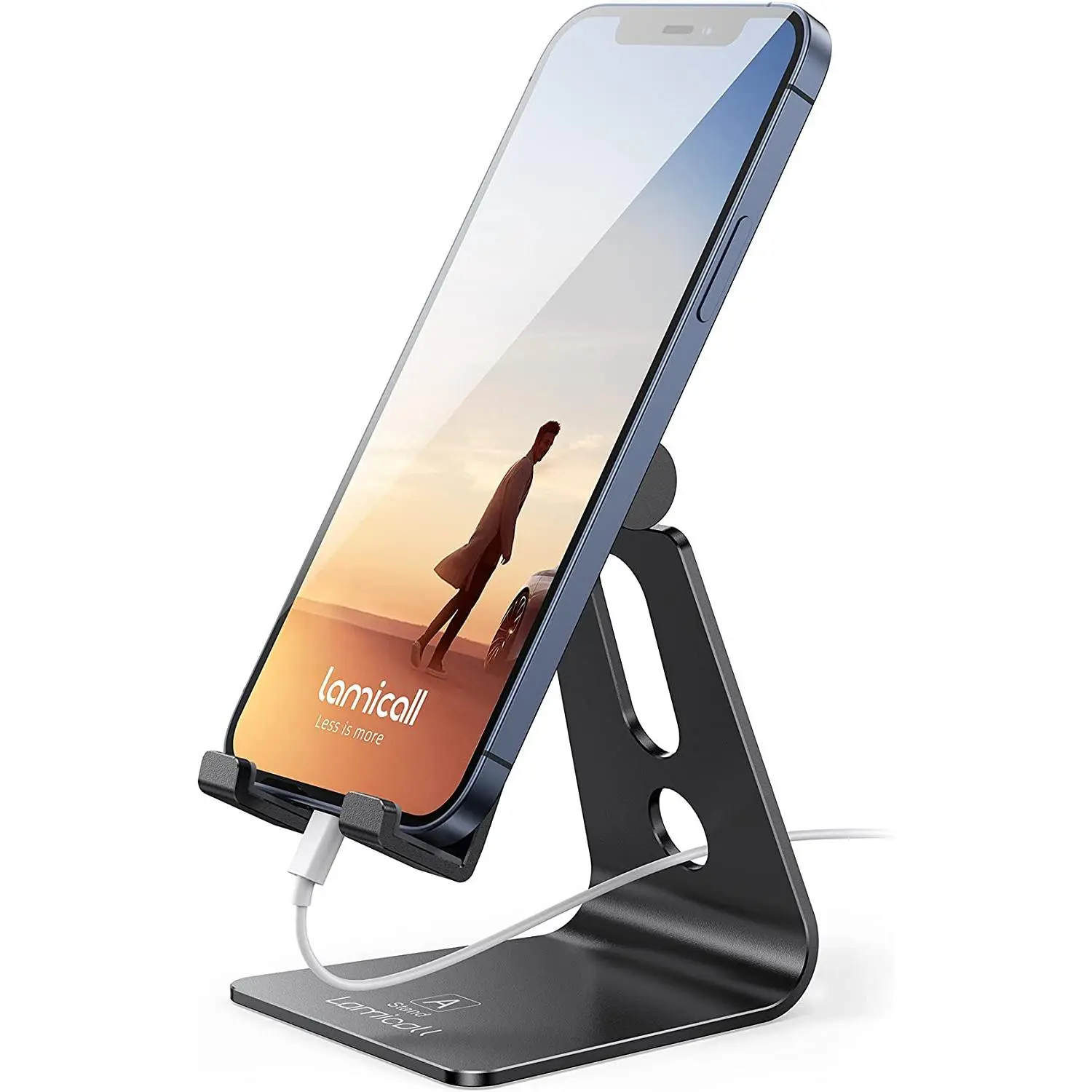 Lamicall Adjustable Cell Phone Stand, Desk Phone Holder, Cradle, Dock, Compatible with Iphone 17 16 15 14 Air plus Pro Pro Max 13 12 X XS, 4-8" Phones, Office Accessories Gifts, All Smartphone, Black