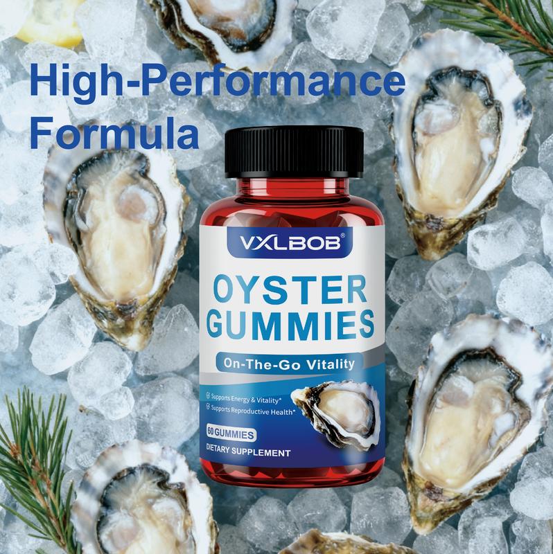 VXLBOB Oyster Gummies 2-Bottle Pack Boosts Daily Vitality and Energy for Men 700mg Oyster Extract Zinc Protein 60 Gummies Natural Extracts GMP Certified Daily Health Support Promotes Male Wellness