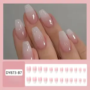 24pcs Ice Blue Gradient Nail Art Stickers, Cute Girl Design, Perfect for Daily Wear, Party, Date, Office, Easy Application