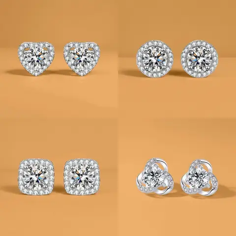 DDSC  Sparkly 4 Pairs Moissanite Inspired CZ Earrings Set for Women, DDMS0010 Brilliant Cut Cubic Zirconia, 925 Sterling Silver, Hypoallergenic