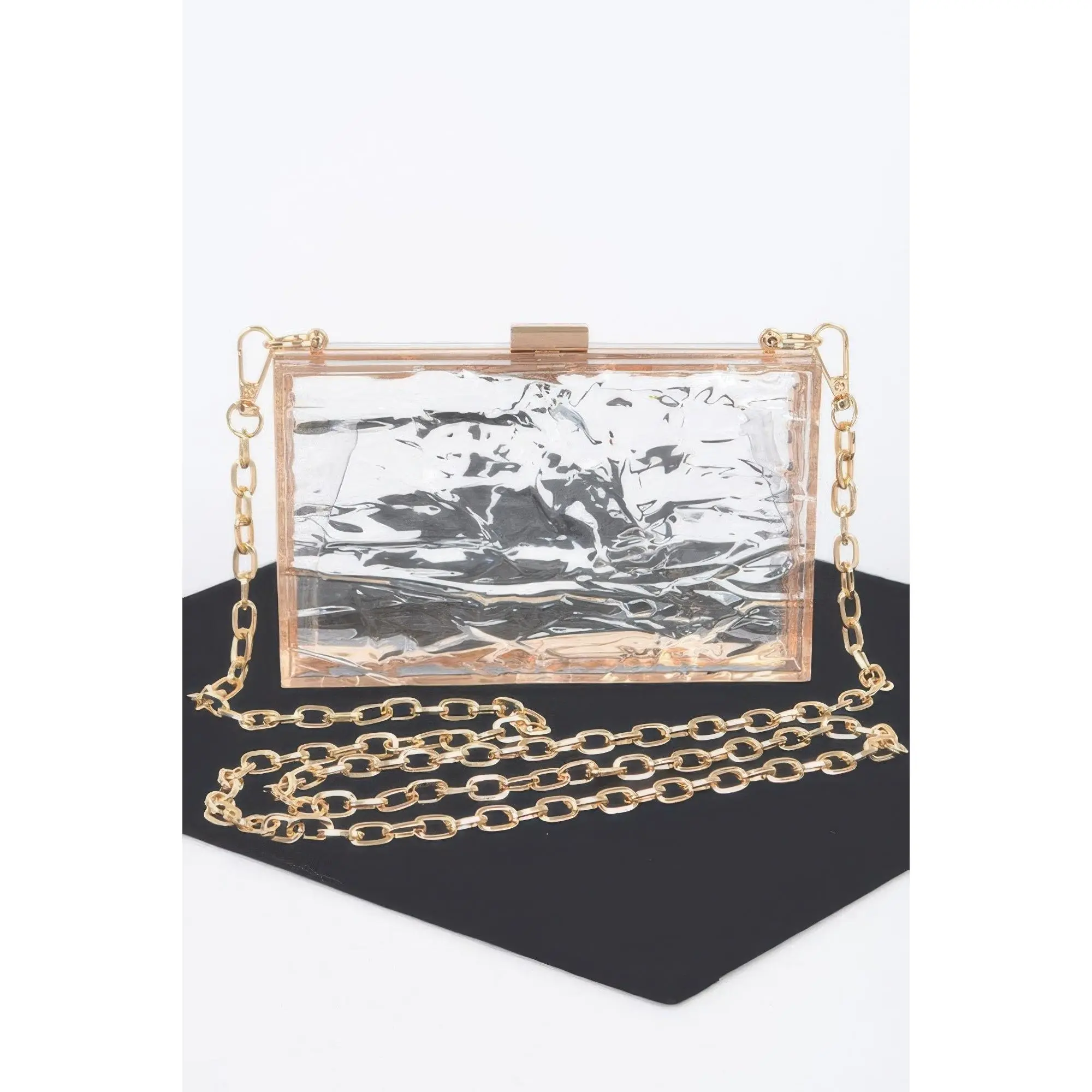 Women's Rectangular Snap Clutch, Transparent See-Through Plastic Wristlet Bag