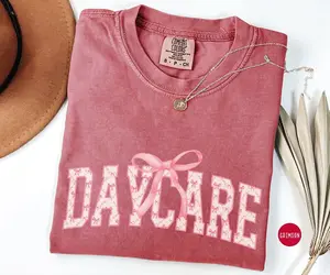 Comfort Colors Coquette Daycare Shirt, Daycare Assistant Tshirt, Toddler Pink Bow Tee, Back To Pre School, Daycare Staff Crew, Infant Room Cotton Fabric Top Womenswear