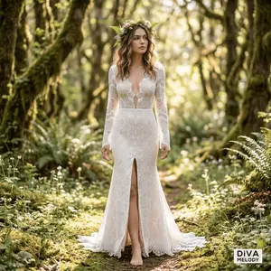 Long Sleeve Backless Mermaid Wedding Dress