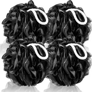 Loofah Sponge XXL-100g 4 Pack, Bath Sponge Soft Mesh Shower Puff Loofah for Men, Exfoliating Body Scrubber for Women, Shower Accessories (Black) loofah