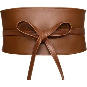 Wide Obi Belts for Women Thick Faux Leather Corset with Lace Up Wrap Style