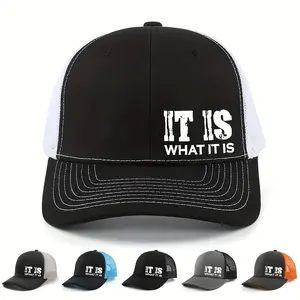 IT IS WHAT IT IS Printed Mesh Trucker Hat - Adjustable, Breathable Baseball Cap for Casual Outdoor Use, Unisex Sun Protection