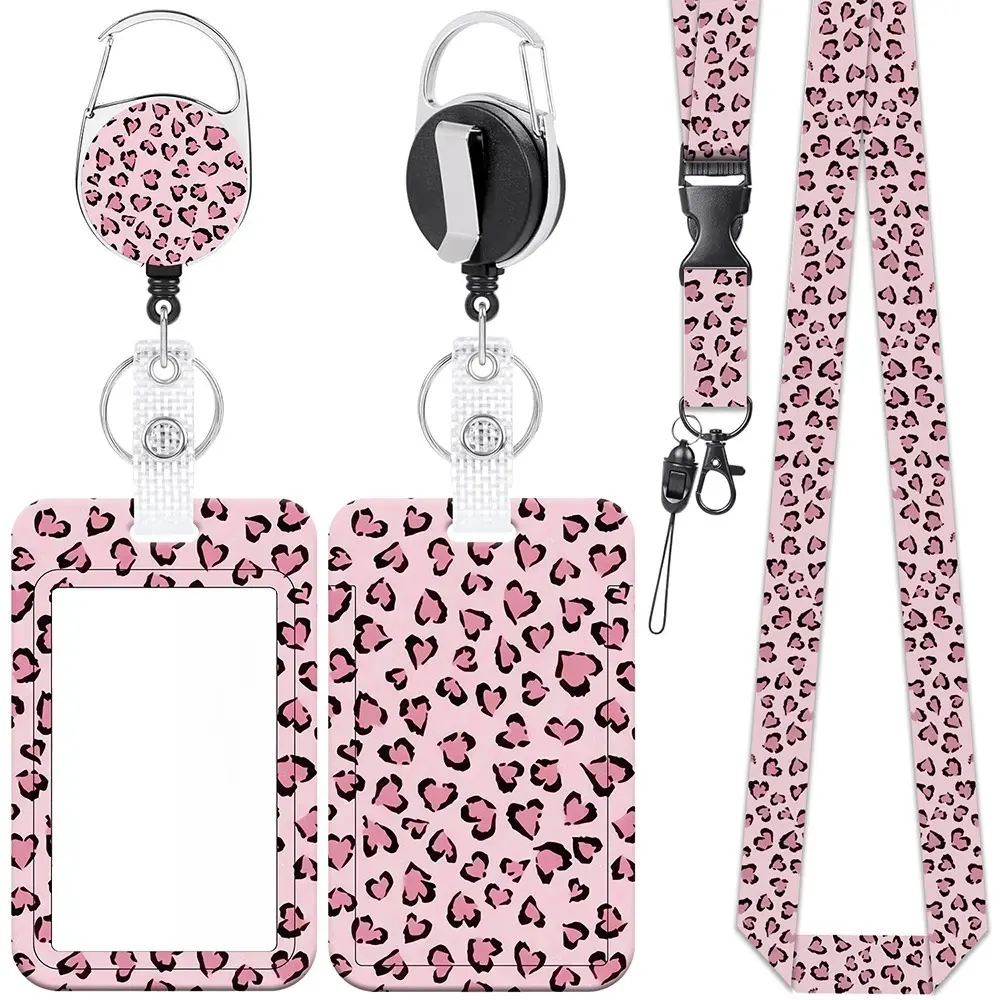 Fashionable Panther Print ID Badge Holder, Sliding Vertical Card Holder with Retractable Badge Reel, Detachable Lanyard & Carabiner for Nurses, Teachers, Students, Office Workers & Healthcare Staff