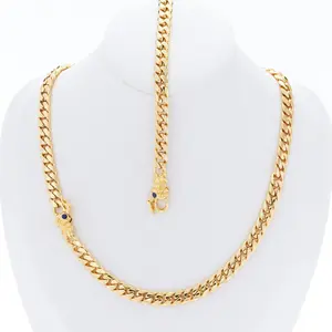 [ICE HUE]Set 2Pcs 18K Gold Vacuum Plated Copper with 5A+ Sri Lanka Zircon Skull Design Cuban Chain Necklace&Bracelet Miami Italy Mexico & Micro Inspired for Women&Men Luxury Jewelry,Daily Wear,Casual Fashion,Gift Idea,,Classic,Hip Hop,Sporty Style