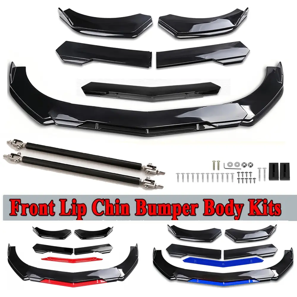 Universal Car 5 PCS Kit Front Bumper Lip Spoiler Splitter With 2pcs Splitter Rods, Adjustable Front Bumper Lip Chin Splitter Body Kit Compatible with Honda Civic Accord Toyota Corolla Hyundai Cadillac CTS Nissan Altima Ford Mazda Chevy - Black Red