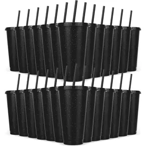 24 Pack Plastic Tumblers with  and Straw,  Cups with  and Straws Colorful Cups for Cold Drink Iced Coffee, Plastic Tumbler Bulk for Party Birthday Gifts (24 oz, Black)