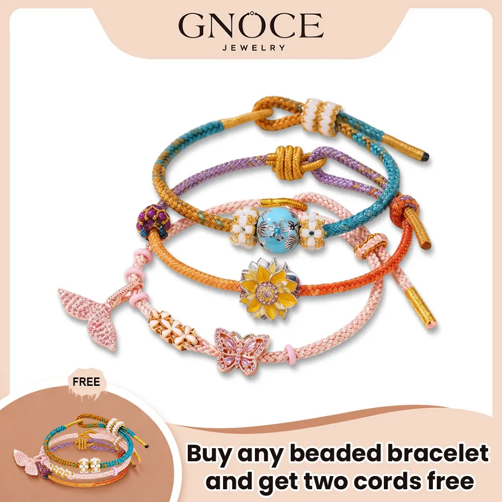 3-in-1 Bundle! Gnoce Silver Charm Bracelet + 2 FREE Cords | Choose Sea World, Sunflower or Butterfly