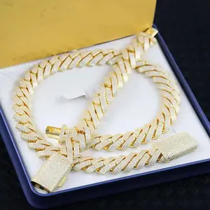 Factory Wholesale Custom 20mm 3 Rows Vvs Moissanite Cuban Link Chain Bracelet 925 Silver Men Hip Hop Cuban Chain Necklace