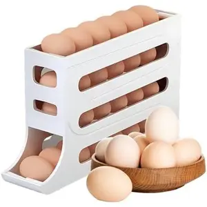 Automatic Rolling Egg Storage For Refrigerator, Fridge Organizer, Space Saving Refrigerator Egg Holder For Fridge ,Holds 28 Egg Storage,for Refrigerator,Kitchen,Cabinets,Tabl(transparent)