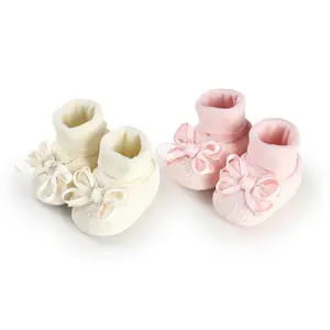 Infant Baby Girls Booties Winter Warm Lace Bow Decor Indoor Non-slip Bottom First Walker Shoes