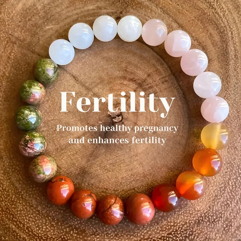Beaded Fertility Bracelet with Natural Healing Gemstones for Adults, Crystal Energy Jewelry for Daily Wear and Pregnancy Support, Mother’s Day, Crafted From Genuine Crystal Stone, Crystals, Unisex