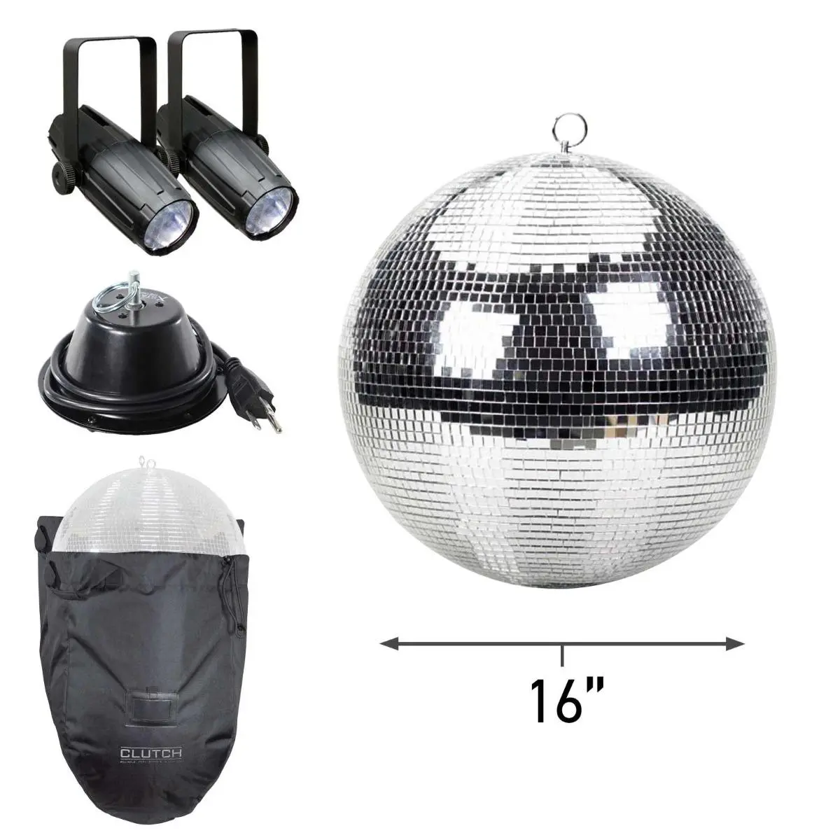 ProX MB-16 16" ABS Core Mirror Ball with Protective Carrying Bag & LED Pin Spots Package