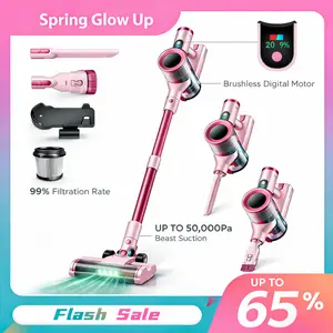 [SpringGlowUp]S2 Cordless Vacuum, 50KPA Strong Suction & 55-Min Runtime, Anti-Tangle Rechargeable Stick Vacuum with Green LED for Easy Daily Cleaning , Lightweight 2-in-1 Handheld with Self-Standing Design for Floors, Carpets, Sofa, Tiles, Cars