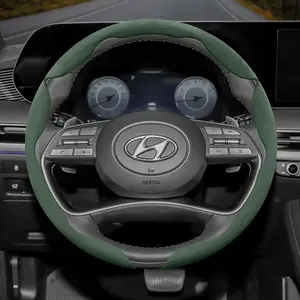 Suede Anti-slip Ultra-thin Steering Wheel Cover for Hyundai Segmented Steering Wheel Accessory, Car Steering Wheel Insert Accessories, Universal for All Seasons, Black, Red Suitable for Tucson Sonata Santa Fe Elantra Genesis Kona Nexo Veloster Accent