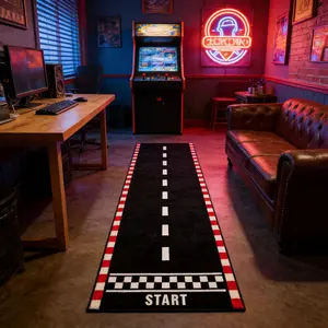 Cool Creative Racing Track Design Long Motorcycle Carpet Mat, Washable Easy Clean Luxury Rug for Bedroom Living Room Kitchen Hallway, Modern Runner Rug, Gaming Area Rug