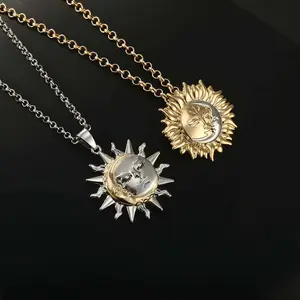 Sun and Moon Face Necklace Jewelry for Men and Women Couple Daily Wear Gift