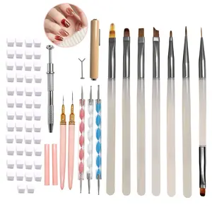 65Pcs Nail Art Tools Set, Professional 7Pcs Nail Art Brushes and 2Pcs Striping Liner Brush, 3Pcs Dual Tipped Dotting Pen, 4-types Cat Eye Magnet, 50Pc Nails Sponges for Ombre & Grabbing Pen