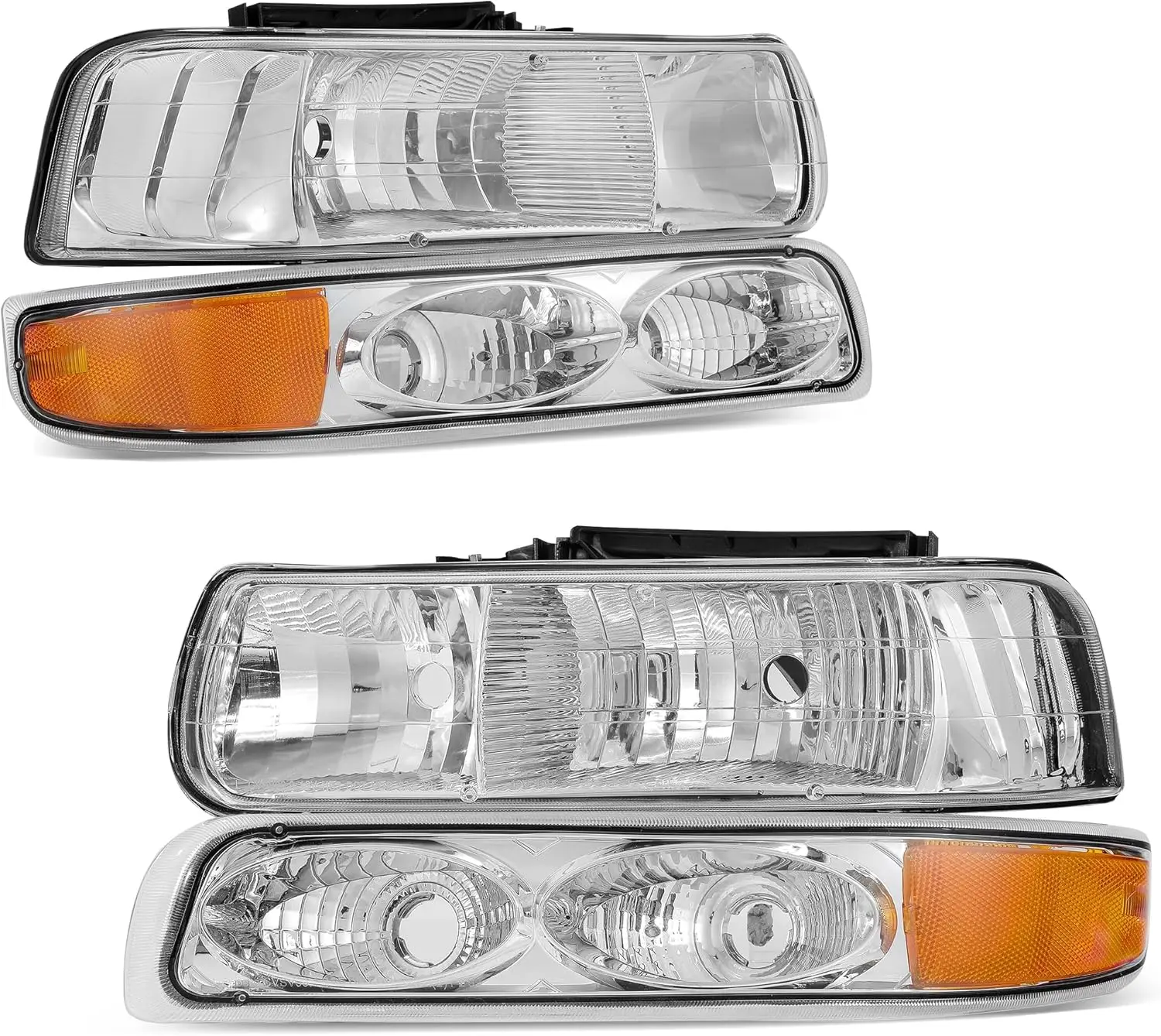 YITAMOTOR Headlight Assembly Compatible with 1999-2002 Chevy Silverado 1500 2500 Headlamp Pair Chrome Housing Amber Reflector Chrome Housing Mustang Headlight Assembly