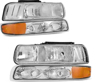 YITAMOTOR Headlight Assembly Compatible with 1999-2002 Chevy Silverado 1500 2500 Headlamp Pair Chrome Housing Amber Reflector Chrome Housing Mustang Headlight Assembly