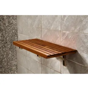 Teak Folding Shower Bench, Waterproof, Space-Saving Bath Seat for Elderly, Disabled, and Limited Mobility Users