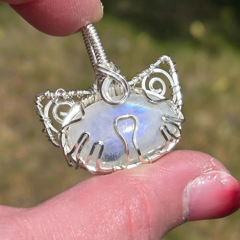 Custom Gemstone Cat Face Necklace