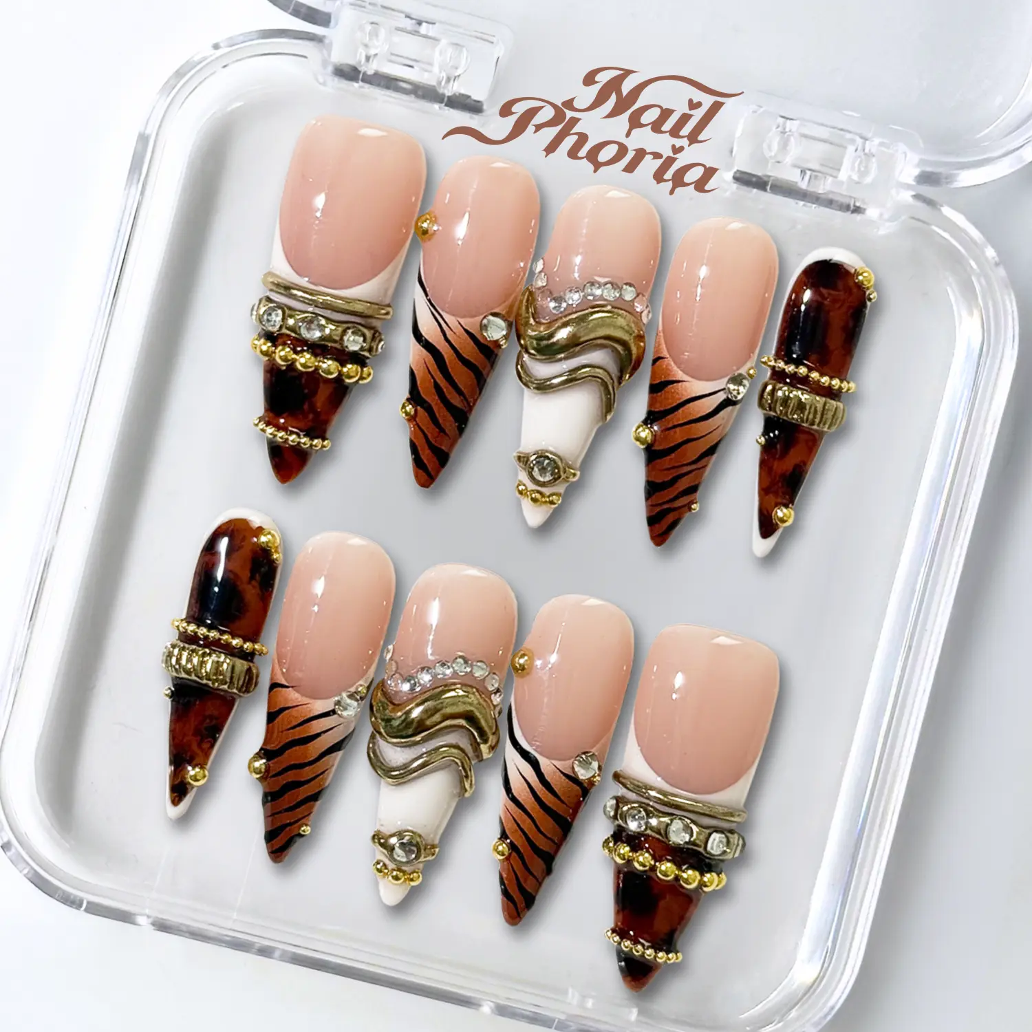 NailPhoria CHROME SAVAGE - Fall Handmade Press-On Nails | Reusable, Salon-Quality, Long-Lasting, Glossy Design