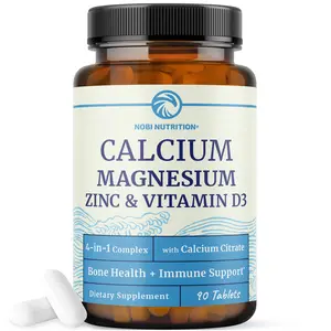 Nobi Nutrition Calcium Magnesium Zinc D3 Supplement 4-in-1 Complex with Calcium Citrate for Strong Bones Healthy Teeth & Immune Support 90 Tablets 1 Month Supply