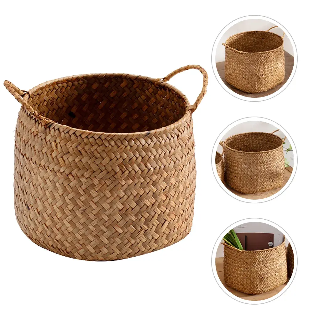 Woven Storage Box Japanese Style Woven Sundries Basket Cosmetics Organizer Box Woven Flower Basket NONE