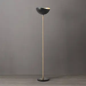 Luna Bella Torchiere Floor Lamp - Matte Black & Gold-Leaf Shade, Weathered Brass, Black Marble Base, Dimmer