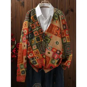 ��Plus Size�� Floral Print Button Front Drop Shoulder Cardigan, Casual Long Sleeve V Neck Knitwear for Fall & Winter, Women's Clothing for Daily Wear��gift�� Womenswear Tops