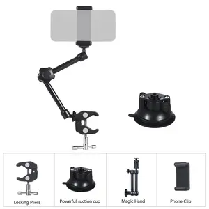 Flexible Crab Claw Clamp, Strong Suction Cup, Multi-Joint Friction Arm Kit, Tripod Thread Interface, Hot Shoe Adapter, for Smartphones, Cameras, Photography, Lighting Equipment, Cellphone Camera Stabilizer
