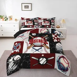 Baseball Bat Comforter Set,Boys Baseball Bedding Set,Ball Sports Comforter Patchwork Style Softball Game Bed Set