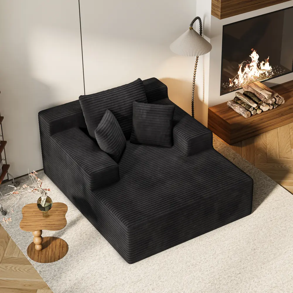 64.96-inch indoor recliner with 2 pillows, oversized cushioned sofa bed, modern deep-seated sofa, comfortable corduroy sleeper bed, suitable for living rooms and bedrooms compression Reading Chair Ottoman Convertible Teddy Velvet Pink U-Shaped Sectional