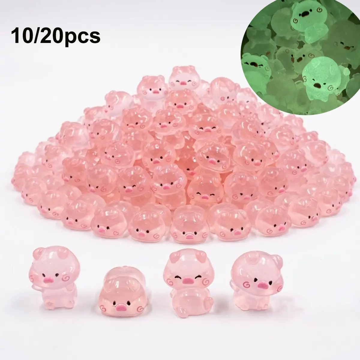 10Pcs/20Pcs Tiny Luminous Resin Pig Statues Mini Animal Figurines Small Cute Pig Decorations for Indoor Outdoor Decor DIY Accessories Terrarium & Moss Landscape Decor Resin Sculptures