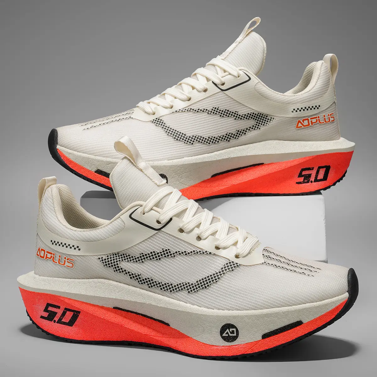 AOPLUS Men's Athletic Gym Sneakers - High-Cushion Performance Racing Trainers, Modern Speed Shoes with Structural Platform Sole, Breathable Mesh, Lightweight Daily Wear