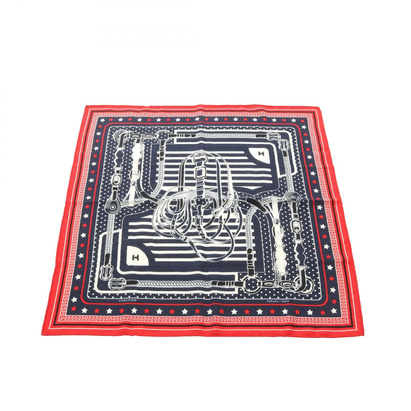 Pre-owned HERMÈS Silk Small Leather Goods Hermes Carre55 Disco Coaching Cashmere Scarf