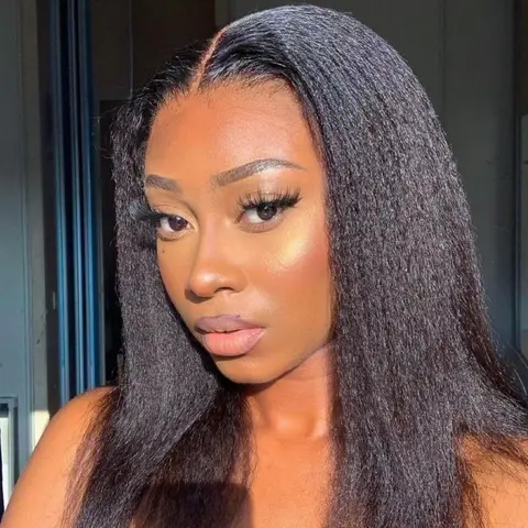 Ronashow Female Lace Front Wig Human Hair - Kinky Straight, Glueless Pre-Cut Standard Lace, Adjustable Strap, Natural Color, Breathable Fit, 13x4/13x6/4x4 Base Designs