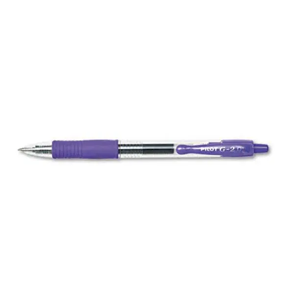 Pilot 31006 G2 Retractable Gel Ink Roller Ball Pen Clear Barrel Purple Ink Micro Pt Pack of 12