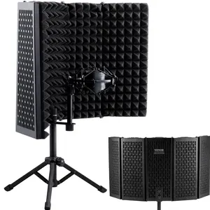 Spring new arrivals Microphone Isolation Shield, 5-Panel, Studio Recording Mic Sound Shield, with Pop Filter Desktop Tripod Stand and 3/8'' to 5/8'' Microphone Adapter, for Blue Yeti and Condenser Microphones