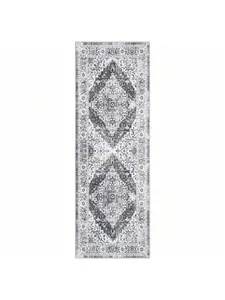 Brick Red9x12 ft.-Boho Washable Vintage Print Area Rug - Non-Slip Bordered Indoor Carpet Rug with Low Pile, Stain Resistant, Thin Soft Design for Living Room & Kitchen