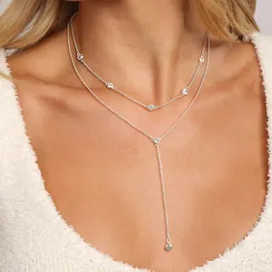 CHESKY Lariat Curb Chain Necklace For Women'S Adjustable Necklace Set Layered Dainty Long for Fashion
